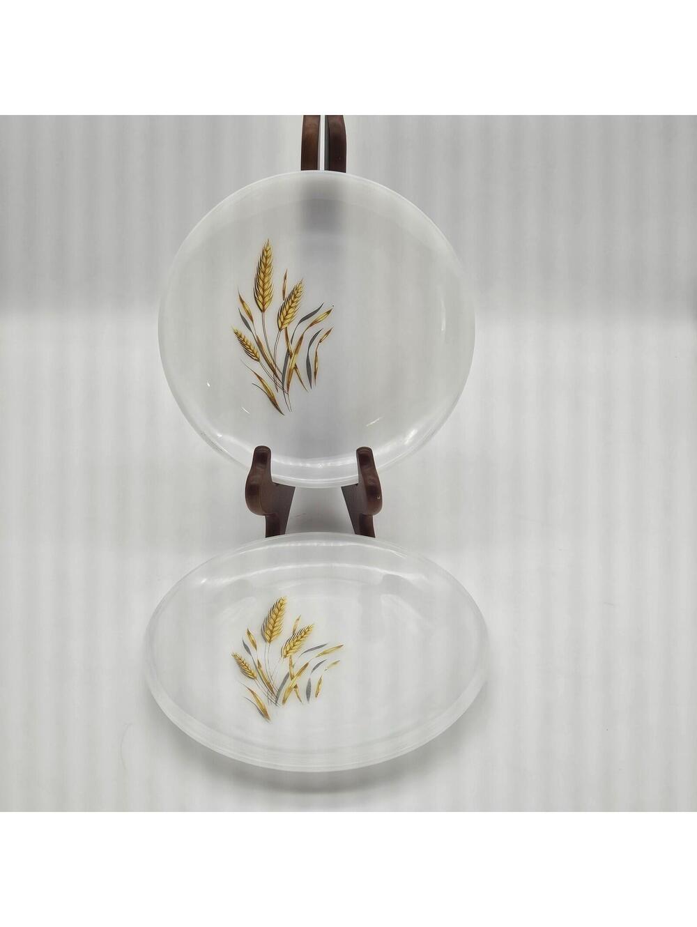Fire King Anchor Hocking Milk Glass Desser Plate Golden Harvest Wheat Set Of...